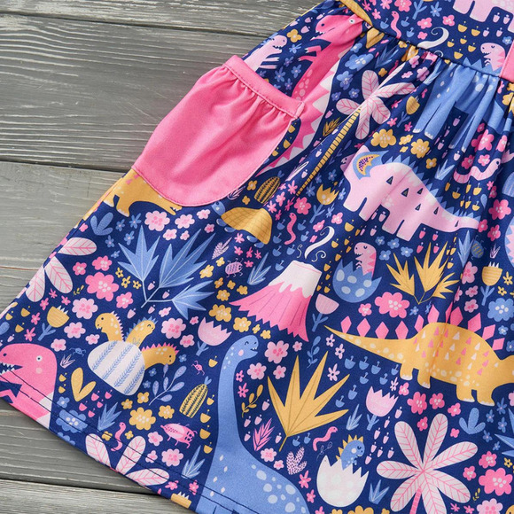 PETE + LUCY Darling Dinos Blue Ruffle Girls Boutique Dress NEW Size 6/6X Pockets - Picture 5 of 8